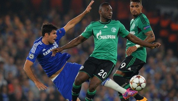 Chinedu Obasi with Thiago Silva (Chelsea FC) and Kevin-Prince Boateng (FC Schalke 04)